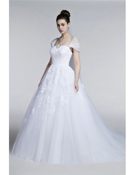 Full Figured Tulle Ballroom Wedding Gowns With Cap Sleeves