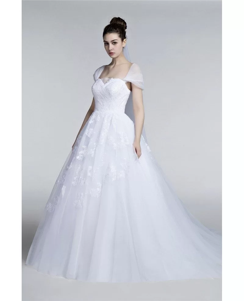 Full Figured Tulle Ballroom Wedding Gowns With Cap Sleeves #H76009 ...