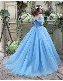 Non Traditional Blue Princess Bridal Gowns With Off Shoulder Straps
