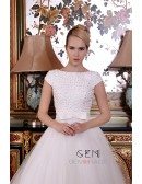 A-Line Scoop Neck Sweep Train Organza Wedding Dress With Beading Bow
