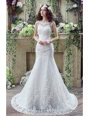 Fit And Flare Curvy Lace Wedding Dress Summer With Low Buttons Back