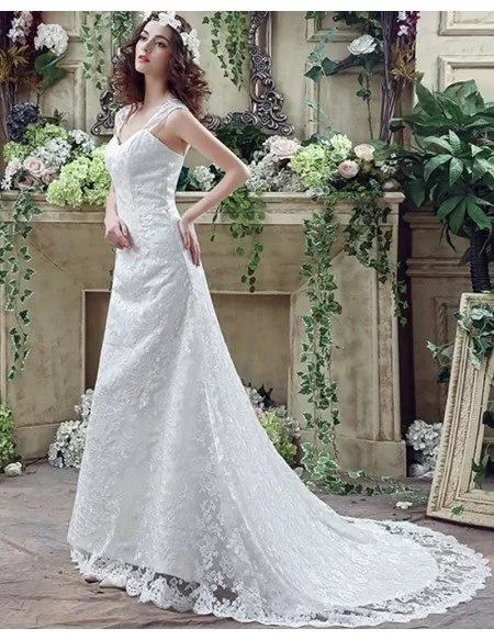 Princess Fitted Trumpet Wedding Dress All Lace With Straps
