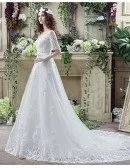 Cheap Gorgeous Princess Lace Wedding Dress With Off The Shoulder Sleeves