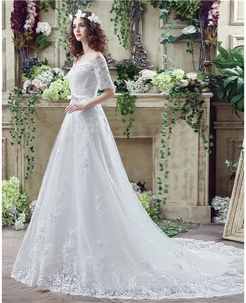 Cheap Gorgeous Princess Lace Wedding Dress With Off The Shoulder ...