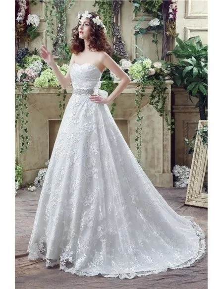 Cheap Ball Gown Lace Wedding Dress With Waist Beading Ribbon #H76022 ...