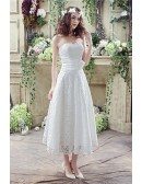 Strapless Light Lace Beach Wedding Dress Tea Length For Summer