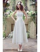 Strapless Light Lace Beach Wedding Dress Tea Length For Summer