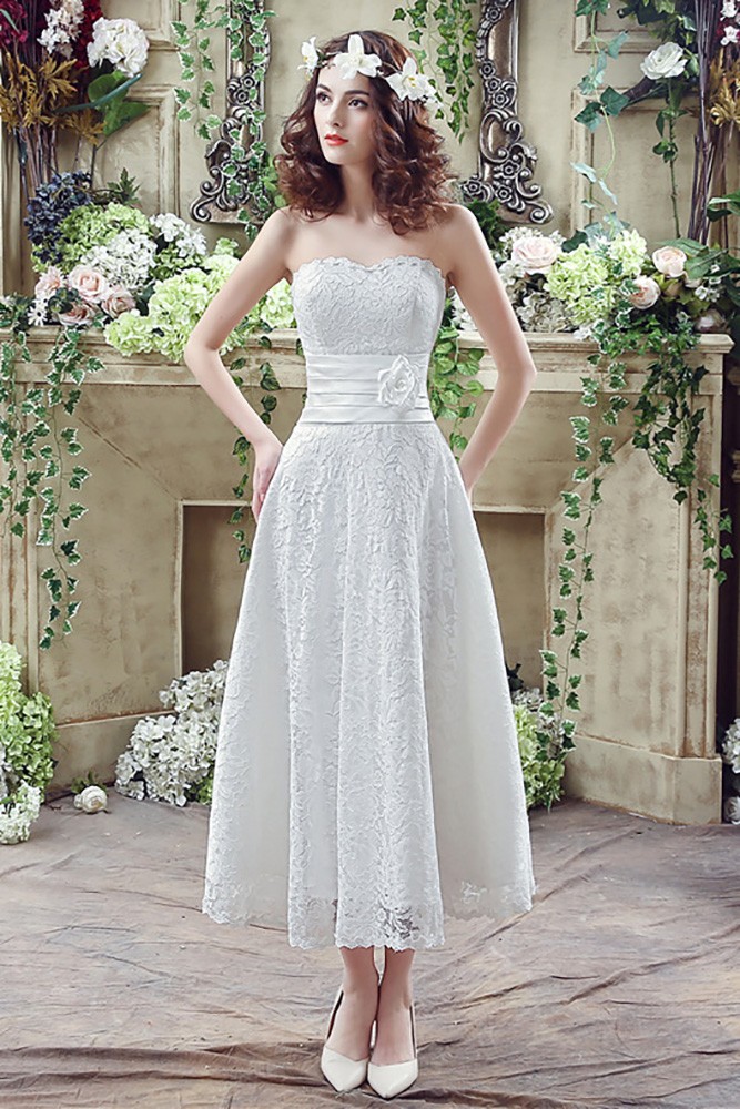 2012 empire tea length petite lace beach wedding dresses