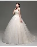 Casual Ballroom Champagne Bridal Gowns With Lace Cap Sleeves