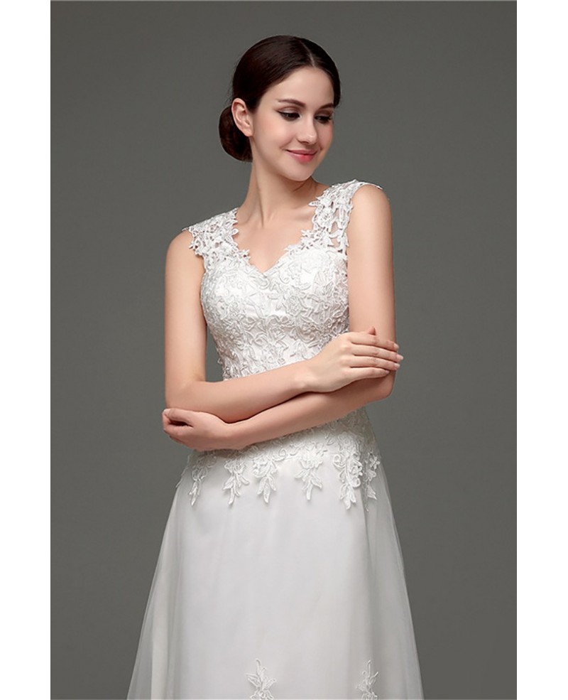 Unqiue Lace Light A Line Beach Wedding Dress With Sheer Back #H76030 ...