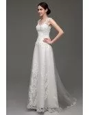 Unqiue Lace Light A Line Beach Wedding Dress With Sheer Back