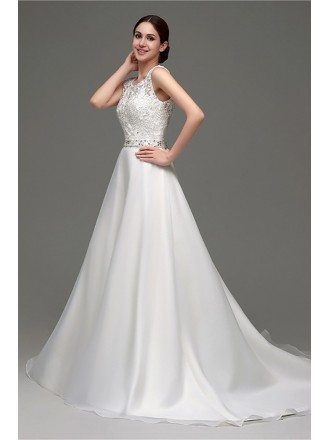 Cheap Gorgeous Backless Wedding Dress Beaded With Lace Bodice