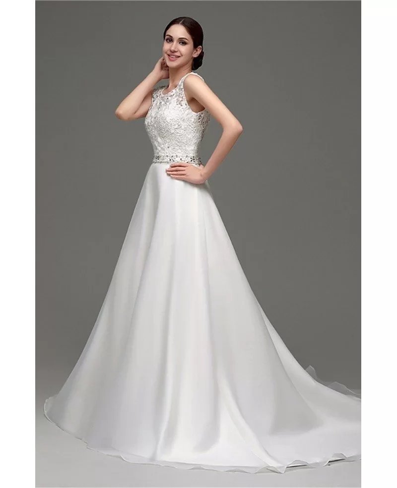 Cheap Gorgeous Backless Wedding Dress Beaded With Lace Bodice #H76031