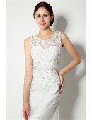 Casual Tight Lace Beading Wedding Dress Long With V Bow Back