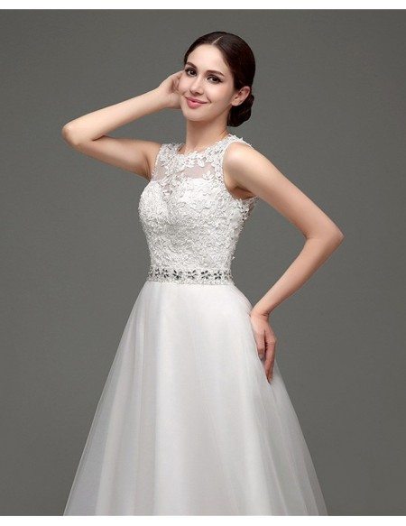 Cheap Elegant Petite Lace Wedding Dress With Sheer Back #H76034 ...