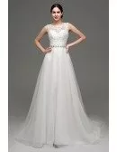 Cheap Elegant Petite Lace Wedding Dress With Sheer Back