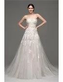 Inexpensive Strapless Lace Wedding Dress With Tulle Train