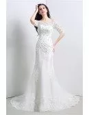 Off The Shoulder Corset Wedding Dress Trumpet Fitted With 1/2 Sleeves