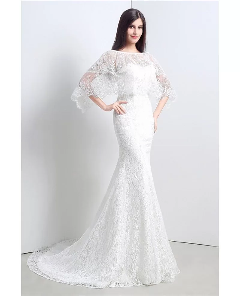 Cheap Trumpet Bodycon Wedding Dress All Lace With Jacket #H76038 ...