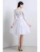Modest Short Tulle Lace Wedding Dress Long Sleeved For Summer Beach