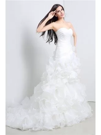 Gorgeous Cascading Ruffle Corset Wedding Dress Strapless Organza
