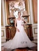 Mermaid Sweetheart Chapel Train Tulle Wedding Dress With Appliquer Lace