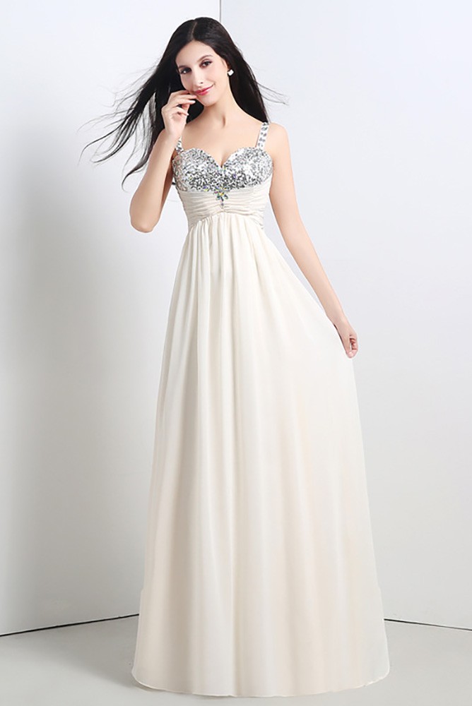 Elegant Cream formal Evening Dress Simple With Beading Straps #H76092 ...