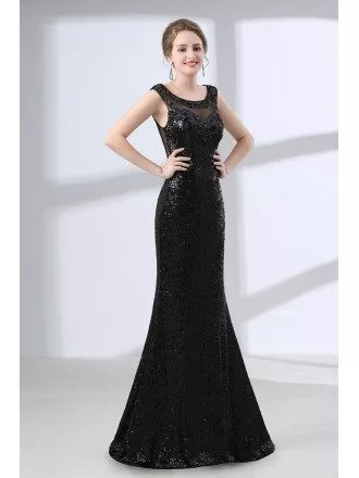 Sparkly Sequined Sexy Slim Prom Dress Black With Sheer Back