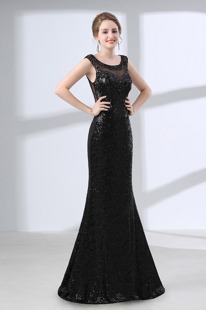 Sparkly Sequined Sexy Slim Prom Dress Black With Sheer Back #CH6601 ...