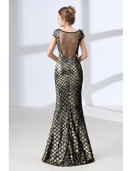 Cheap Black And Gold Mermaid Prom Dress Sparkly Sequined