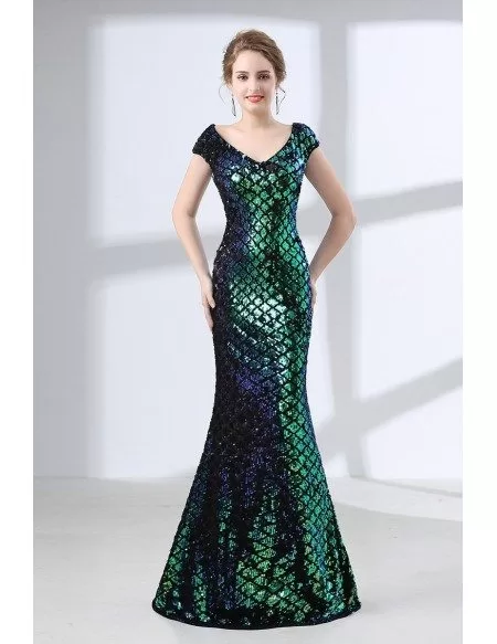Fitted Mermaid Sparkly Green Prom Dress With Shiny Sequins