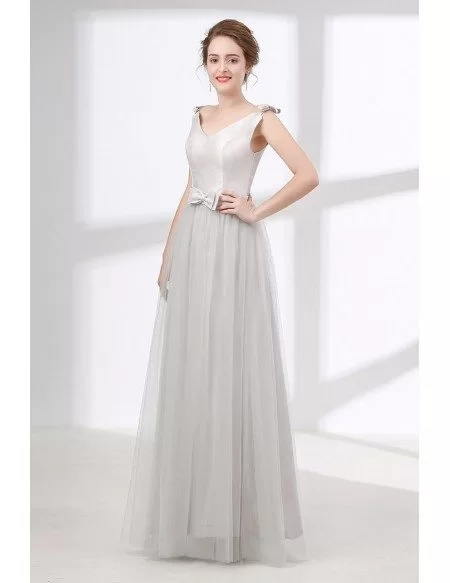 Cheap A Line Long Grey Evening Dress With Sweetheart Neck