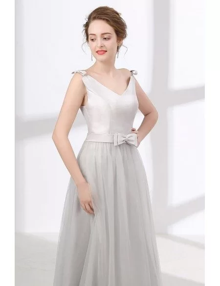 Cheap A Line Long Grey Evening Dress With Sweetheart Neck