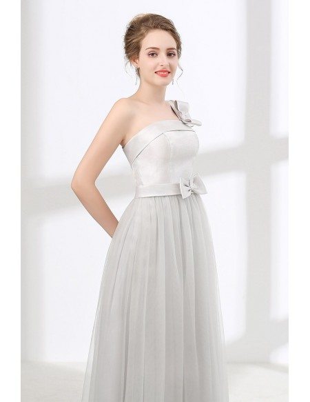 Cheap Junior Dusty Grey Long Prom Dress For Graduation With Bows