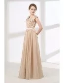 Cheap Champagne Long Prom Dress Sequined For Teens 2018