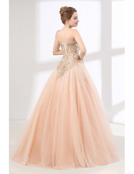 Pink Ball Gown Lace  Quinceanera Dress With Crystal Sweetheart Neckline