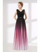 Ombre Flowy Chiffon Prom Dress Long With Shiny Sequin Bodice