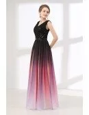 Ombre Flowy Chiffon Prom Dress Long With Shiny Sequin Bodice