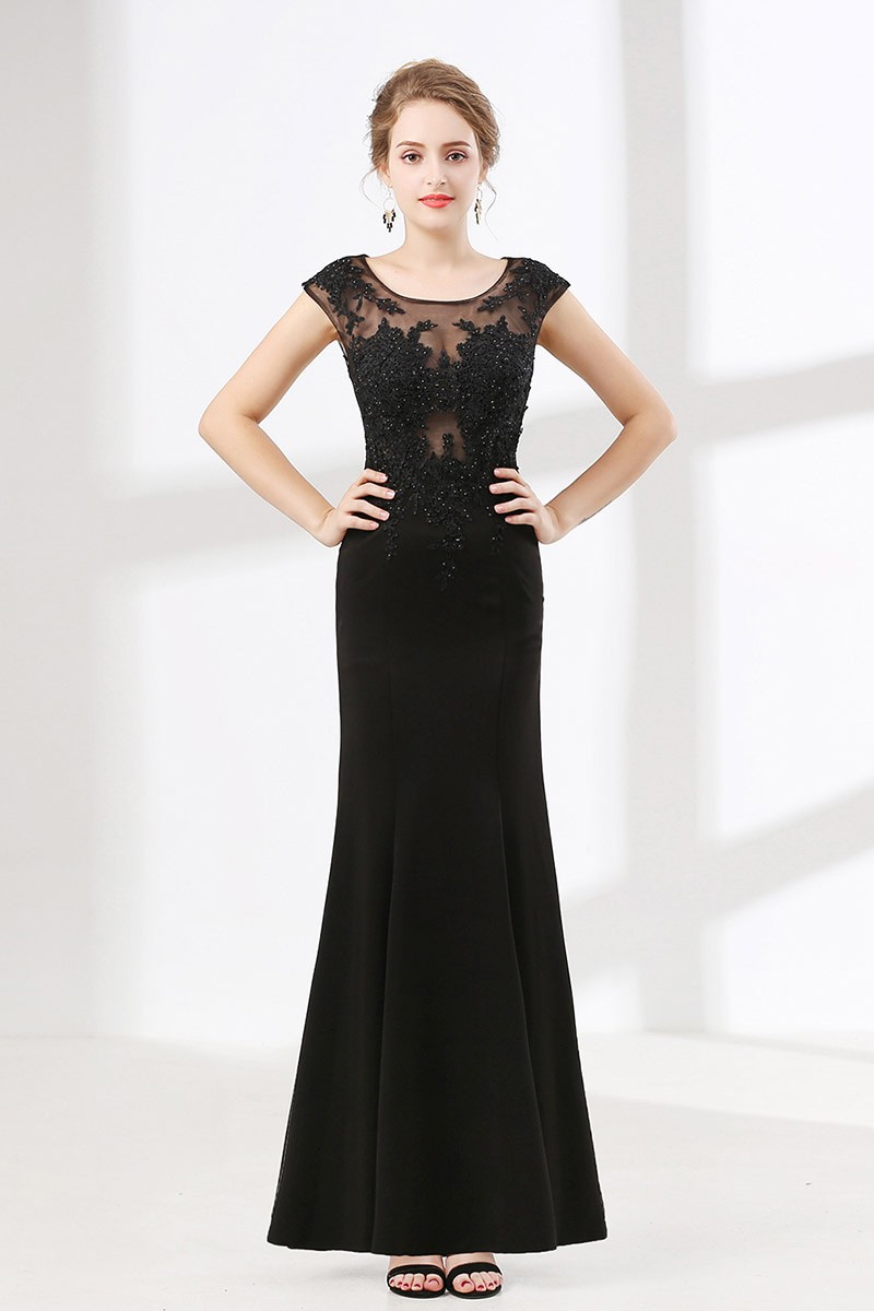 Floor Length Petite Black Formal Dress With Beading Lace Top #CH6622 ...