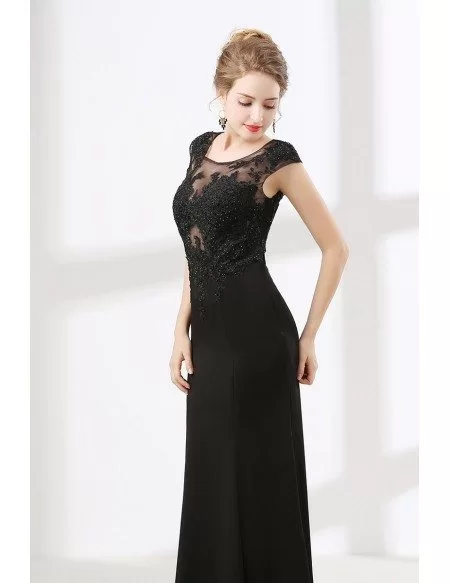 Floor Length Petite Black Formal Dress With Beading Lace Top #CH6622 ...