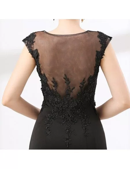 Floor Length Petite Black Formal Dress With Beading Lace Top