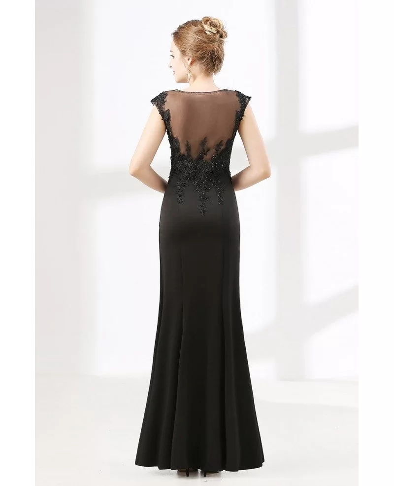 Floor Length Petite Black Formal Dress With Beading Lace Top #CH6622