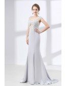 2018 Silver Trumpet Fit Formal Dress With Lace Beading Bodice