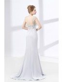 2018 Silver Trumpet Fit Formal Dress With Lace Beading Bodice