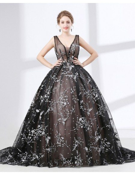 Romantic Lace Ball Gown Prom Dress Black In Country Style #CH6624 ...