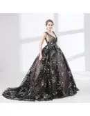 Romantic Lace Ball Gown Prom Dress Black In Country Style