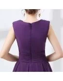 Cheap Purple Knee Length Prom Dress With Modest Lace Neckline