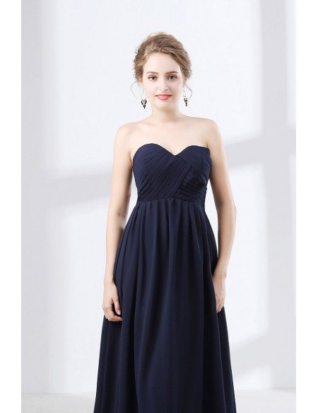 Cheap Simple Navy Blue Prom Dress Flowy Chiffon For Teens