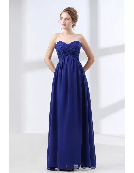 Cheap Simple Navy Blue Prom Dress Flowy Chiffon For Teens