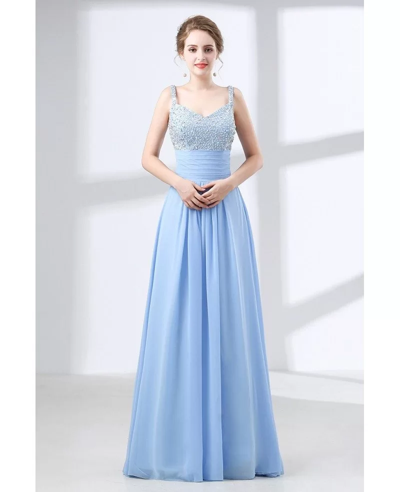 Really Cheap Sky Blue Prom Dress With Sequin Bodice Under $100 #CH6634
